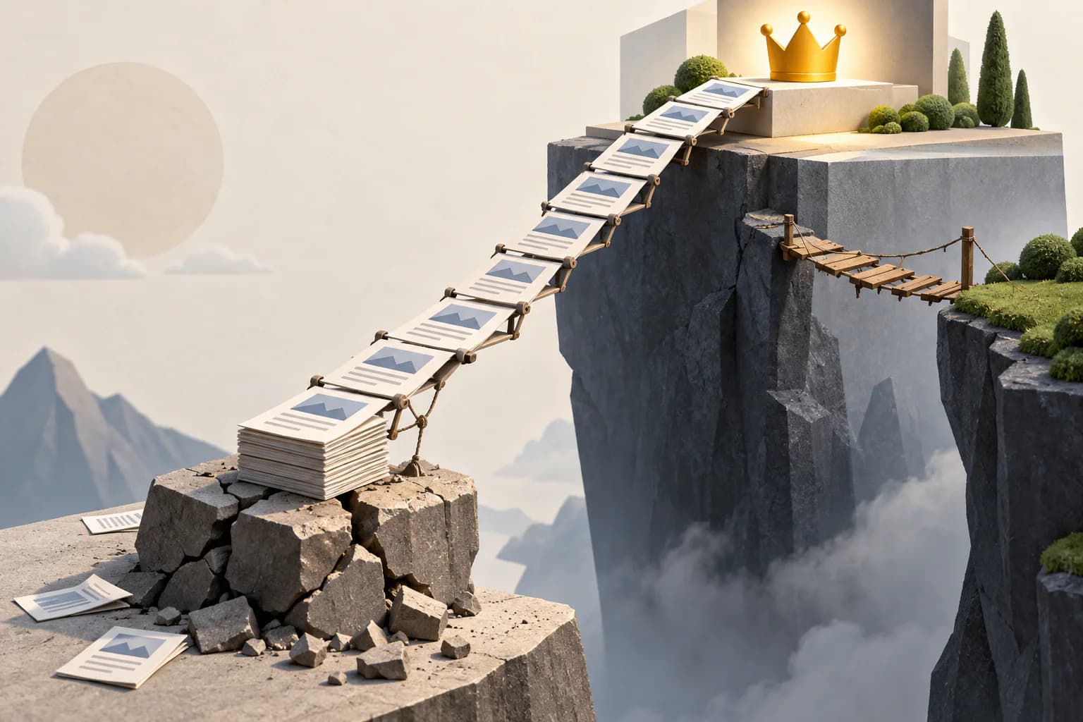 A flimsy automated content page reaches a high ranking platform while stronger business outcomes sit elsewhere.