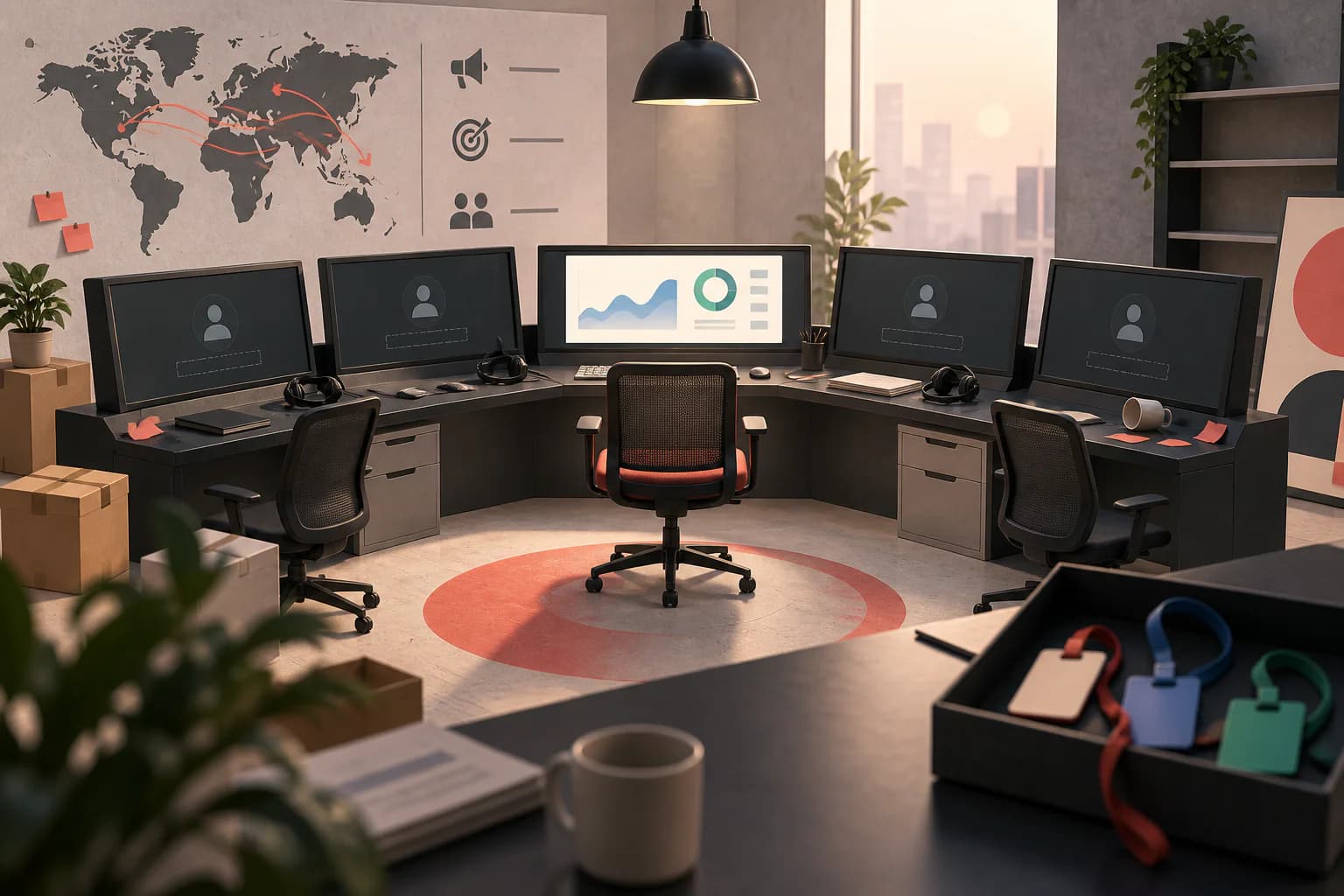 An unattended marketing machine sits between a departing agency team and an unprepared internal team.